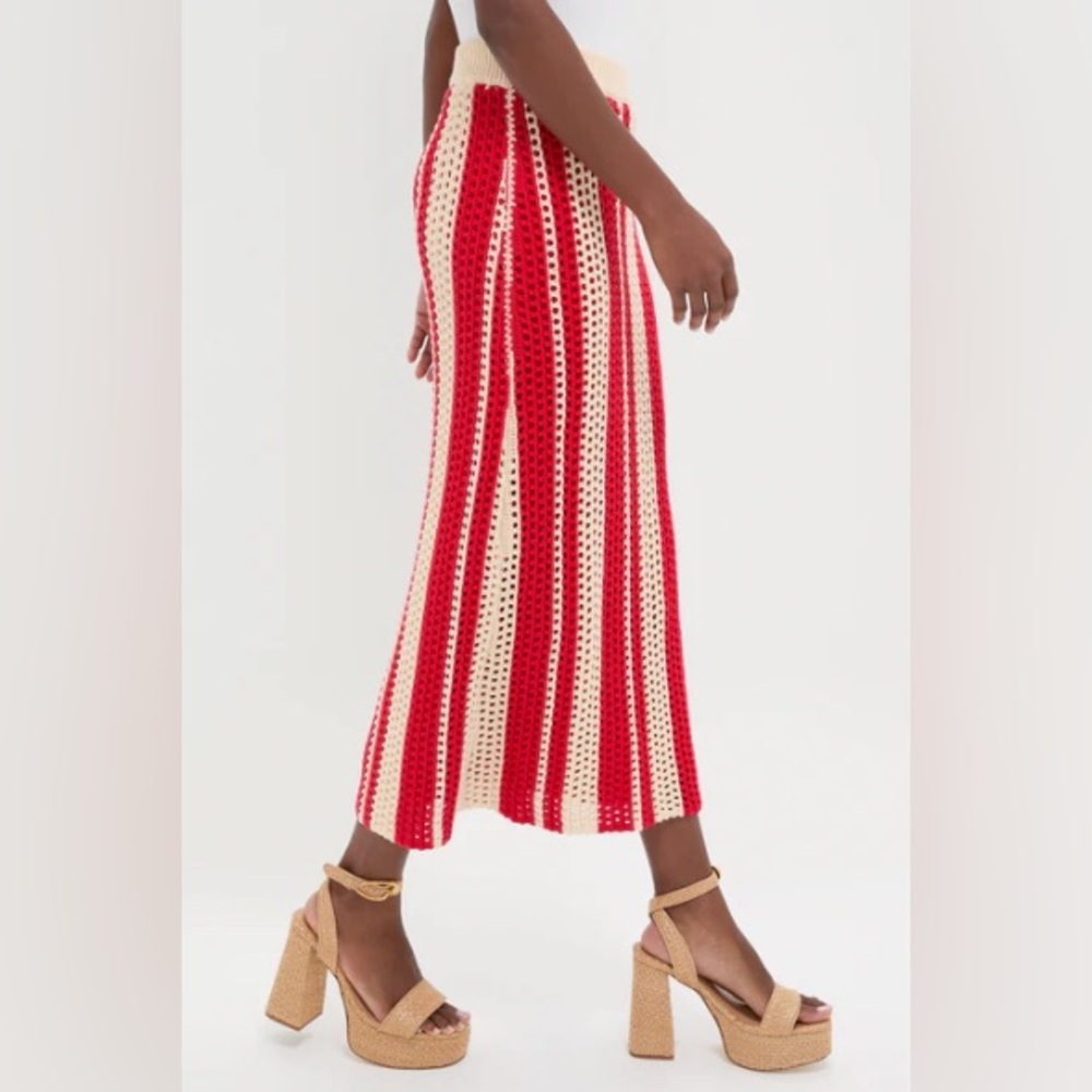 Striped Red and Cream Maxi Skirt